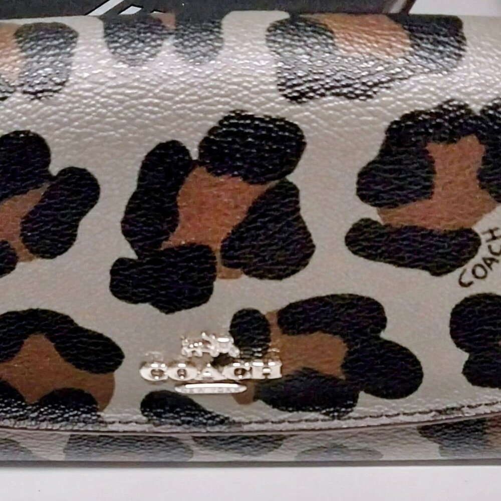 Coach Margot Envelope Leopard Ocelot Print Gray Pop Slim Wallet Leather